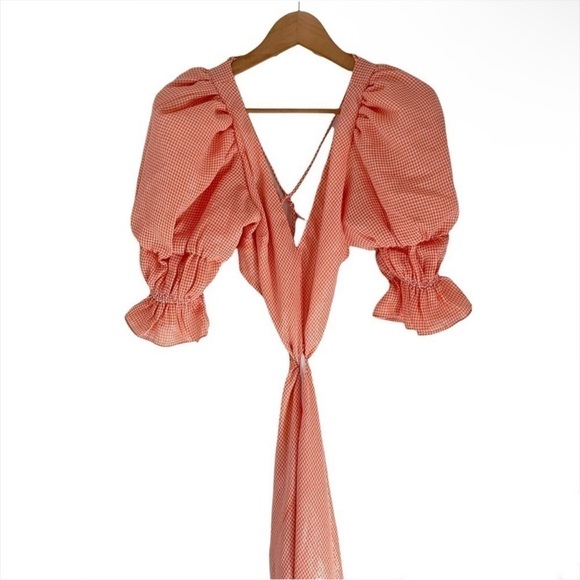 LPA Edith Midi Dress in Orange Houndstooth - Picture 7 of 10